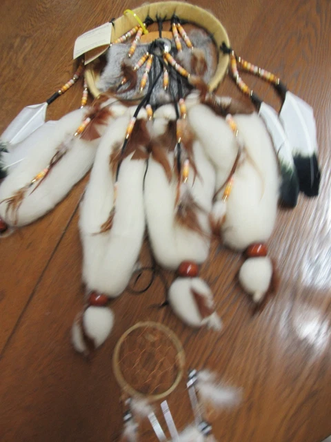 VTG Hand Made Native American Mandella Moon Raven Art Dream Catcher Signed