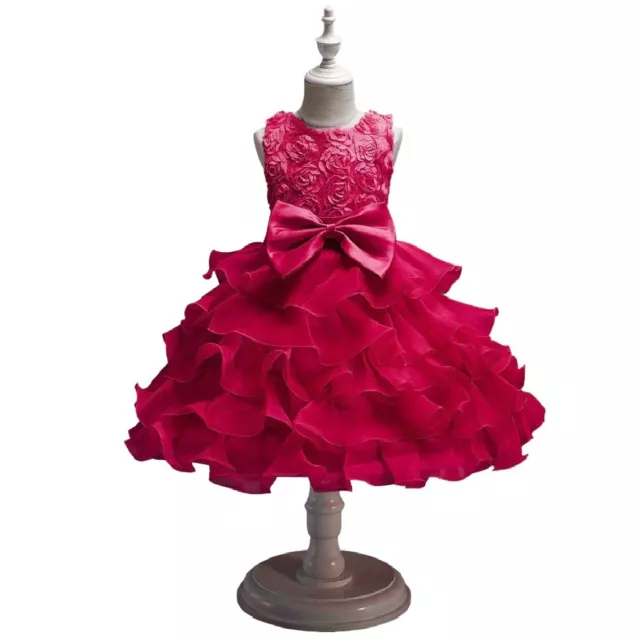 Bambina Abito a Strati Fucsia Principessa Tulle Pizzo Cerimonia Festa Ballo 3-7a