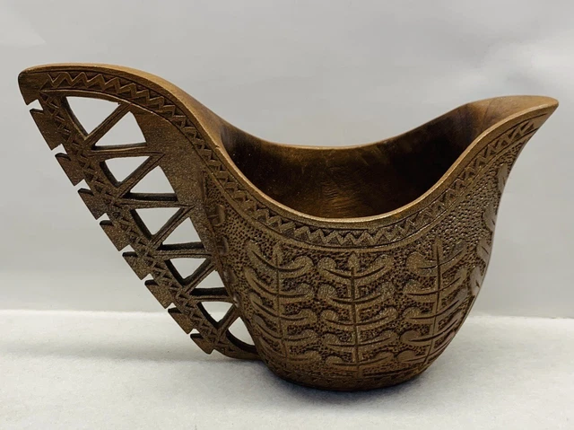 Vintage Yugoslavia Hand Carved Wooden Wedding Ceremonial Shepherd Cup Folk Art