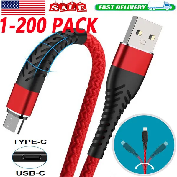 Lote trenzado USB tipo C USB-A cable de carga rápida cargador sincronización de carga
