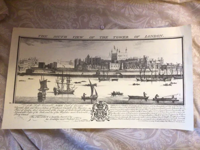 RARE Samuel Nathaniel Bucks Views Antique Print 1733 ,South View Tower Of London
