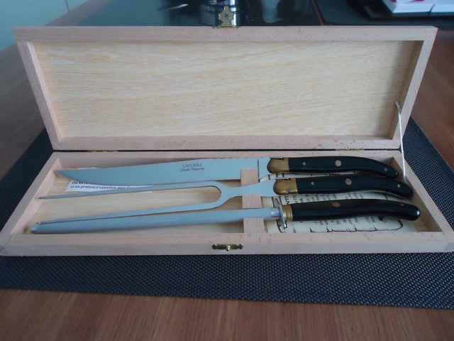 COUTEAU À FROMAGE Laguiole Claude Dozorme , Manche en ABS ivoire & Mitres Laiton EUR 35,00