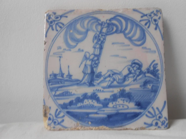 Antique Dutch Delft Blue. Biblical Tile. 17th 18th Century...B