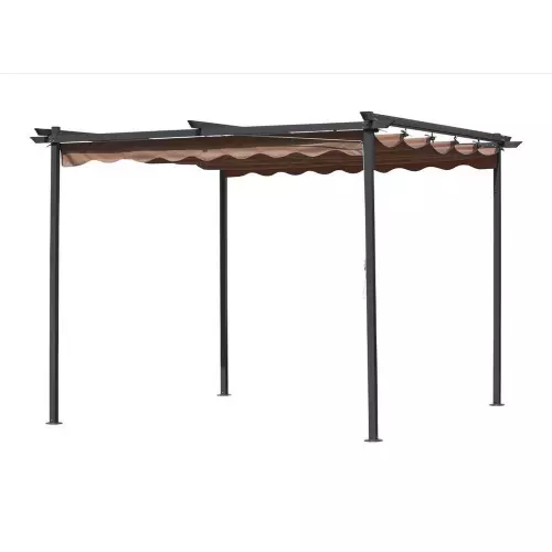 Pergola Gazebo Acier Top Rétractable Polyester Ecru 3x3 MT pour Jardin Extérieur