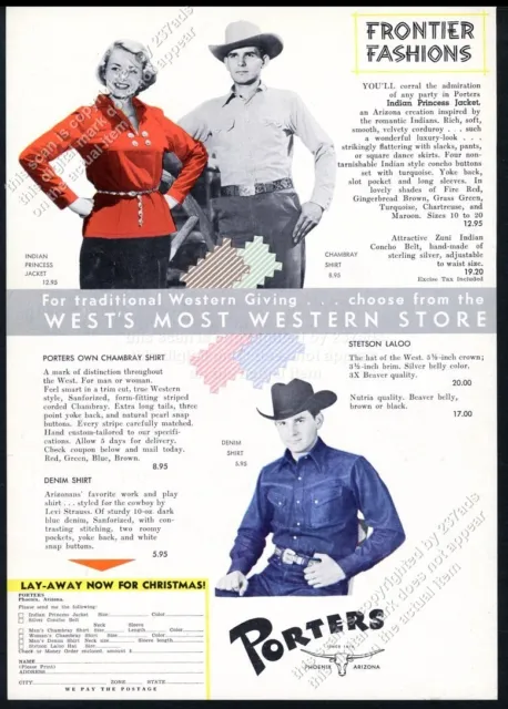 1950 Porters western shirt Indian Princess Jacket photo vintage print ad