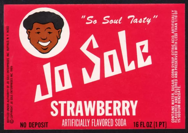 Vintage soda pop bottle label JO SOLE STRAWBERRY 16oz OJ Simpson pic Buffalo NY 2