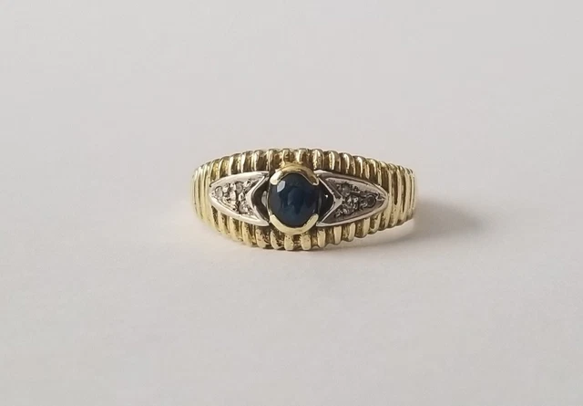 Bague Vintage Or 18k Avec Spinelle Bleu Synthétique - Serti Griffes, Taille 50