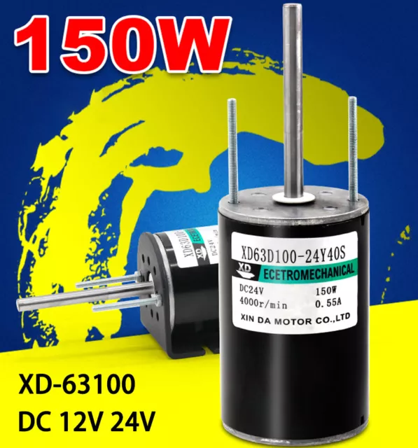 DC 12V / 24V Motor de imán permanente de alta velocidad 150W 2000/4000 RPM XD-63100