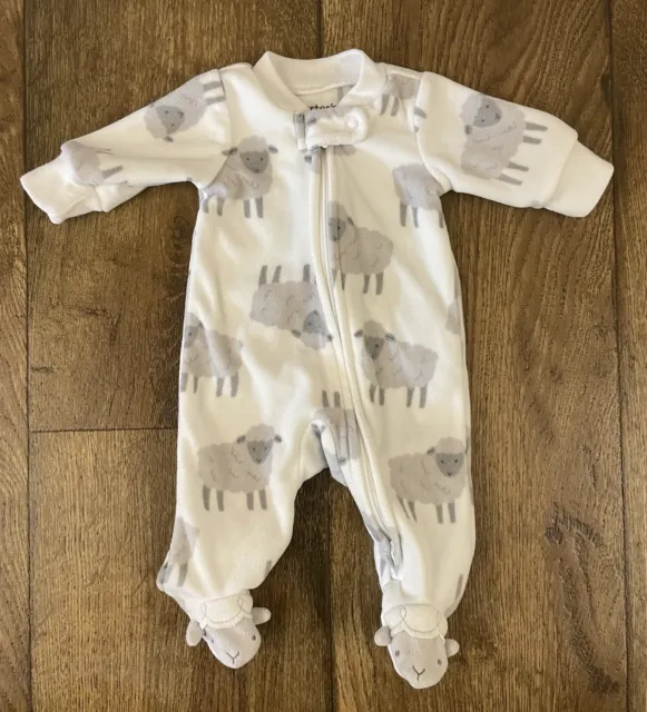 Carters Preemie Baby Boy Unisex Fleece Sleeper Reborn Doll Sheep Lamb Outfit