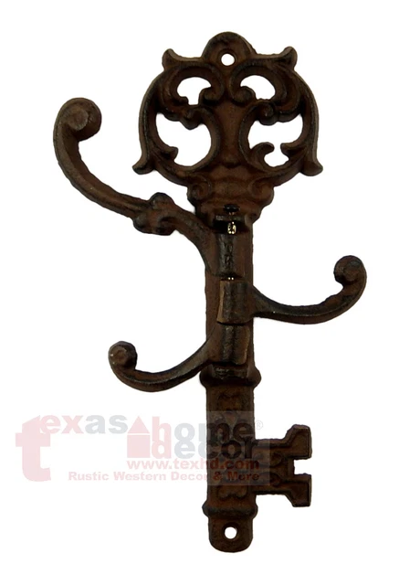 Swivel Hook Skeleton Key Shape Rustic Cast Iron Coat Hat Purse Towel Hanger