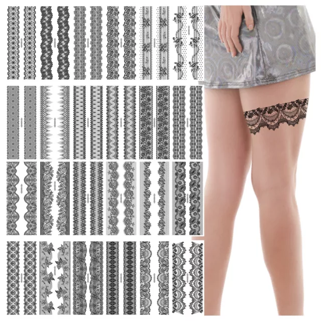 Lace Temporary Tattoo Thigh Fake Tattoo Art Stickers Black White Lace