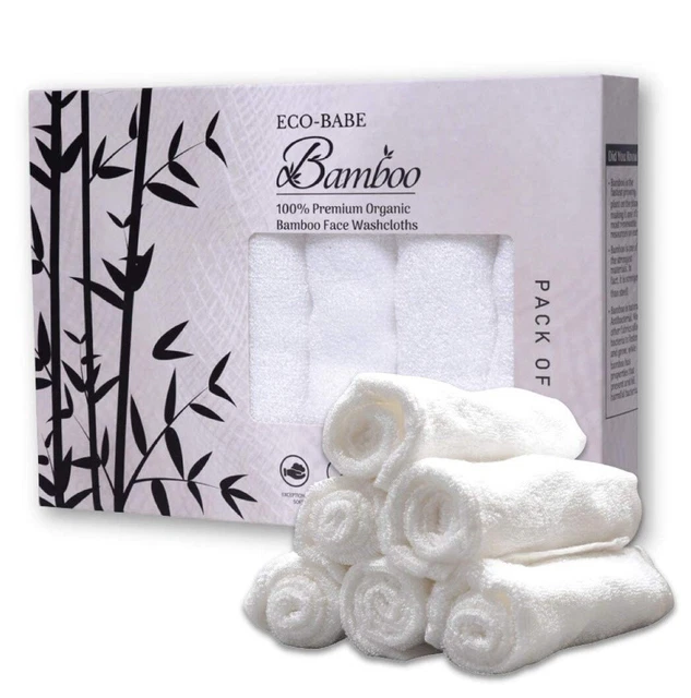 6-Pack Baby Bamboo Washcloth 10”x10” Ultra-Soft, Absorbent & 100% Natural, White