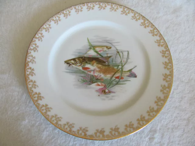 Limoges France - Fish Pattern Gold Rim- Dinner Plate