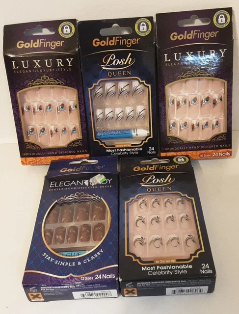 5×24 Assorted Goldfinger Nails,Dry Glue,2 Individually Hand Designed,(Rare find)