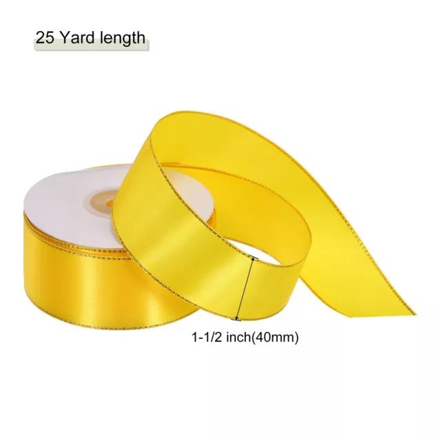 1 1/2" 25 Yard Wide Satin Ribbon with Gold Edges Grosgrain Ribbon, Gold 2