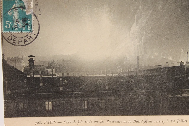 16356 Ak, CPA, Paris, Fireworks, 14.Juli, Montmatre, Réservois de La Butte, To