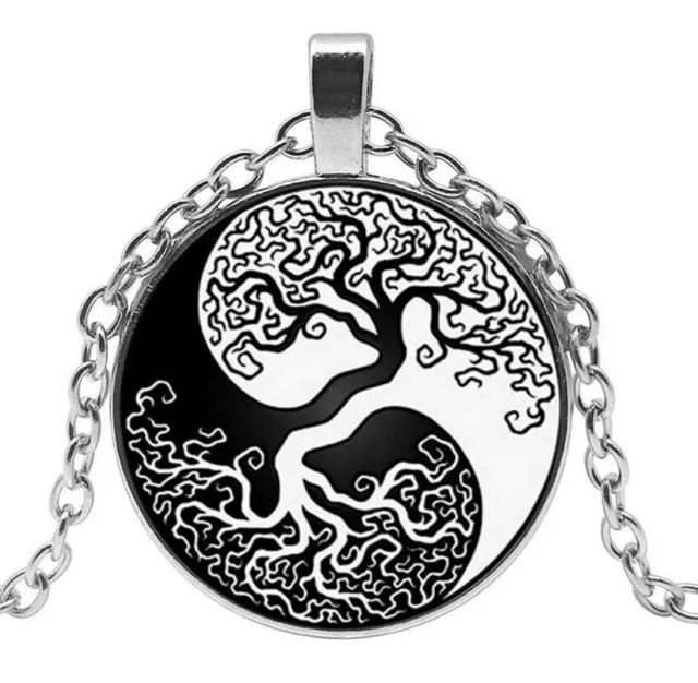 Collar con colgante de cabujón de árbol de la vida, yin y yang, fuerza vital.