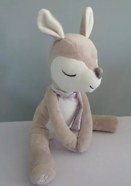 R5. Doudou Peluche Obaibi Okaidi Biche Beige Blanc Echarpe Mauve Fleur Et Neuf*
