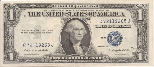 1935 G *No Motto* Silver Certificate Sn# C 72119268 J Crisp/Uncirculated