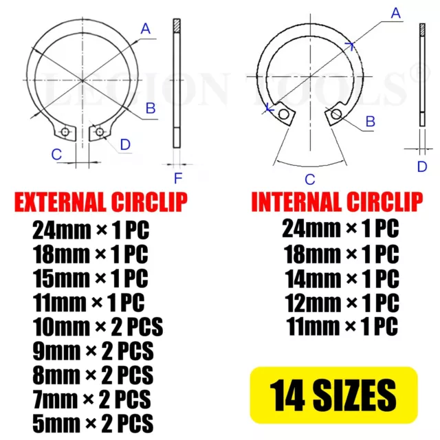 21pcs External Internal Circlip Retaining Ring Assortment & Circlip Plier Set 2