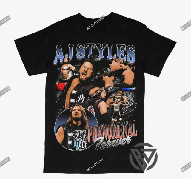 AJ Styles Tee Shirt Wrestler WWF ECW WCW WRESTLING BLACK TEE T-SHIRT