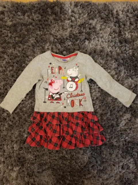 Peppa Pig Baby Girls Christmas Dress 2 - 3 Years Grey Red