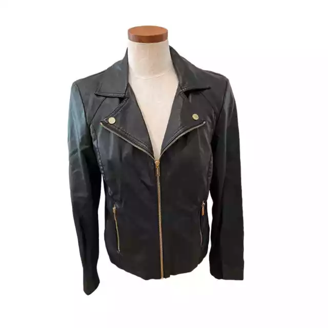 Calvin Klein Faux Leather Moto Jacket Black L