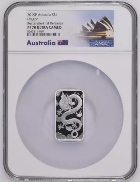 2019P Australia Dragon Rectangle 1oz Silver S$1 NGC Grade PF 70 ULTRA CAMEO