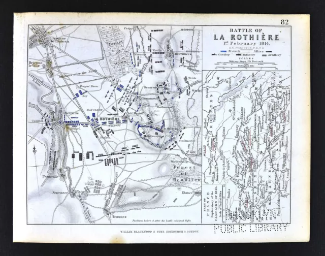 1850 Johnston Military Map Napoleon Battle of La Rothiere 1814 France Dienville