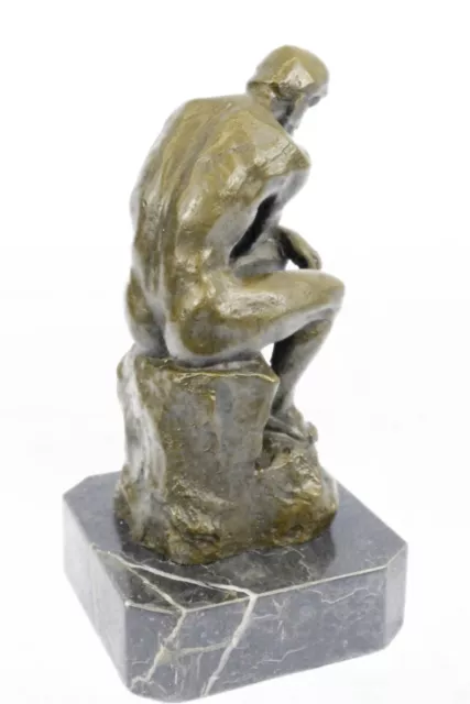 Elegante Bronzo Marmo Base Statua Rodin `S The Pensatore Scultura Art Deco 2
