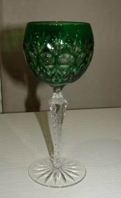 LKNW Ajka FLORDERIS Bohemian Emerald Green Cut to Clear Crystal Wine Hock/Glass