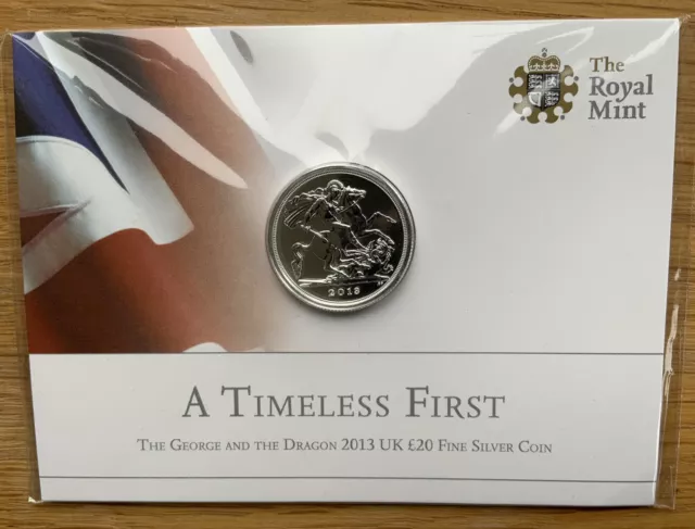 2013 St George and the Dragon UK £20 Fine Silver Coin - ROYAL MINT Uncirculated