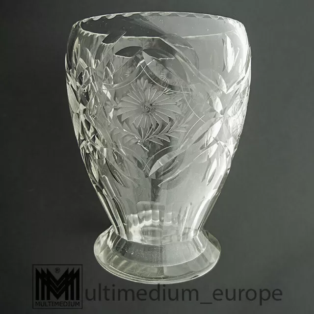 Antike Art Deco Kristall Glas Vase 20er Jahre geschliffen mit Blumen wohl Böhmen