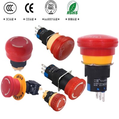16MM RED MUSHROOM Cap Emergency Stop Push Button Switch 3Pin 4Pin 6Pin ...