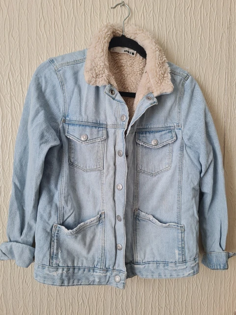 Denim jacket with fur women's topshop cheap