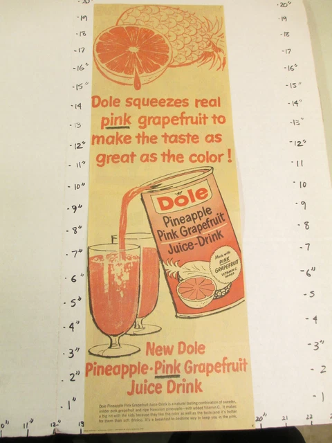 newspaper ad premium 1966 DOLE pineapple pink grapefruit fruit juice drink can