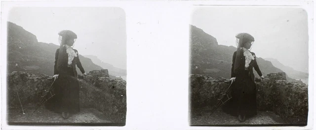 Mountain Beautiful Women Fashion c1900 Photo Glass Plate Stereo Vintage V34L2n 2