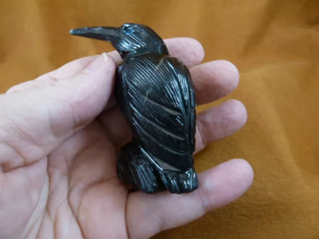 (Y-BIR-RA-209) polished BLACK RAVEN CROW Onyx PERU figurine bird Noir ravens