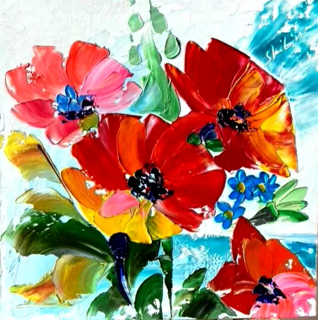 ORIGINAL Oil Painting Flower ORIGINAL Art Still Life Poppy Textured Floral