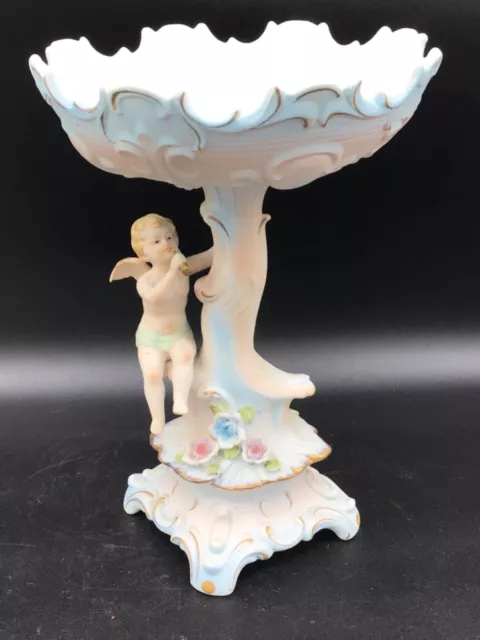 Vintage Ardco Fine Quality Bisque Porcelain Cherub Compote 11" Made in Japan 2