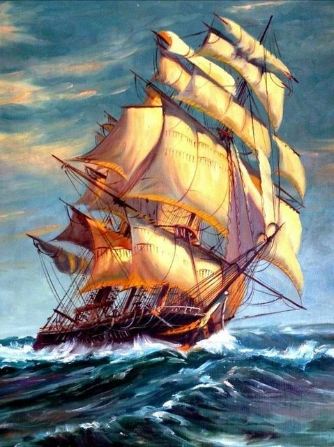 Tableau Sur Toile Voilier Bateau Ancien - 50x70 Cm - Graphisme Et Peinture