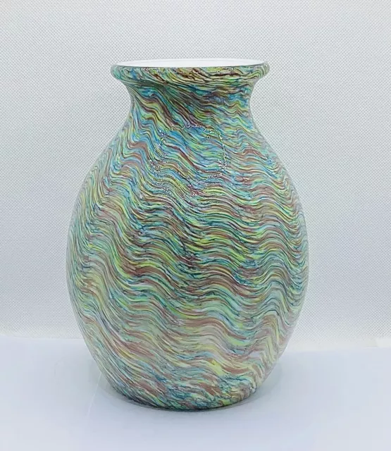 Italian ART Cased Glass Vase Green Blue Yellow Vintage 60s 70s 80s Mid Century