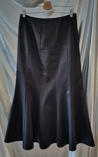 DEBENHAMS DEBUT SKIRT Uk14 EU42 black maxi fishtail satin