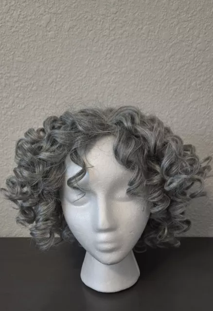 Modu Anytime Synthetic Short Medium Jerry Curl Style Grandma Gray Wig