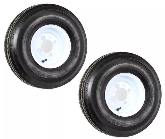 Two Trailer Tires On Rims 5.70-8 570-8 5.70 X 8 8 in. B 4 Lug Bolt Wheel White