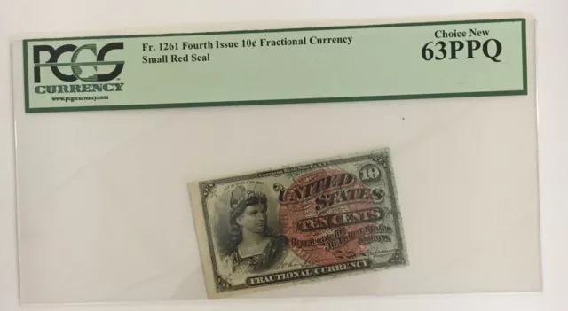Fractional Currency Fourth Issue .10 Cents Fr # 1261 Pcgs Choice New 63 Ppq