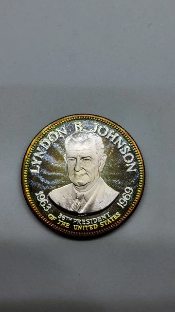Franklin Mint Sterling Lyndon B Johnson President Coin 32.3 Grams