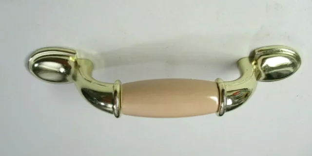 Amerock BP76245 Bright Brass Drawer Pull Handle 3" Centers Beige Porcelain Grip