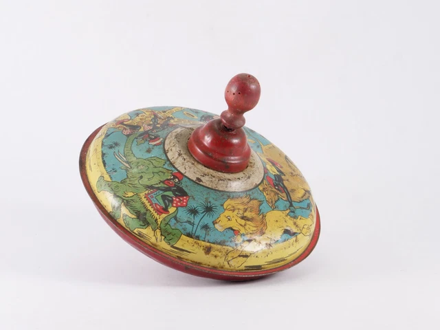 TOUPIE ANCIENNE DESSINS motif chasse lion Afrique Rabier en t?�le diam?�tre 24 cm EUR 29,00 