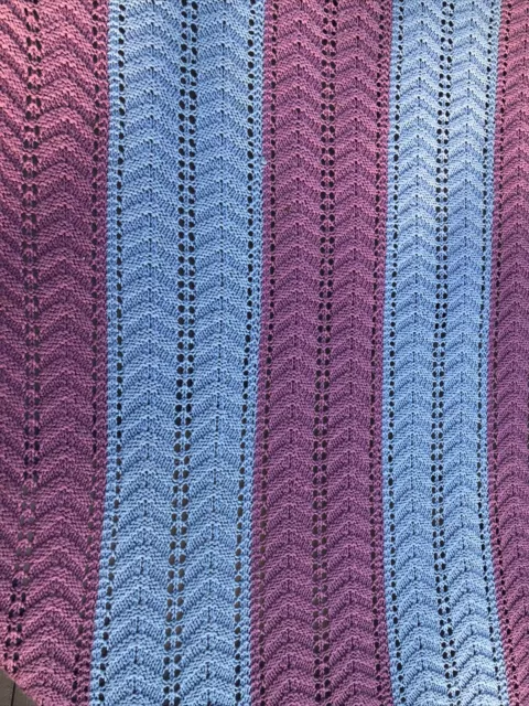 Vintage Zig Zag Chevron Afghan Handmade Large Throw Blanket Rose/ Blue  61”x99”